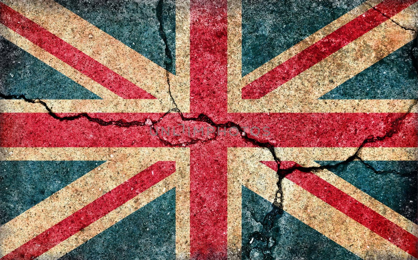 Grunge country flag illustration (cracked concrete background) / UK, United Kingdom