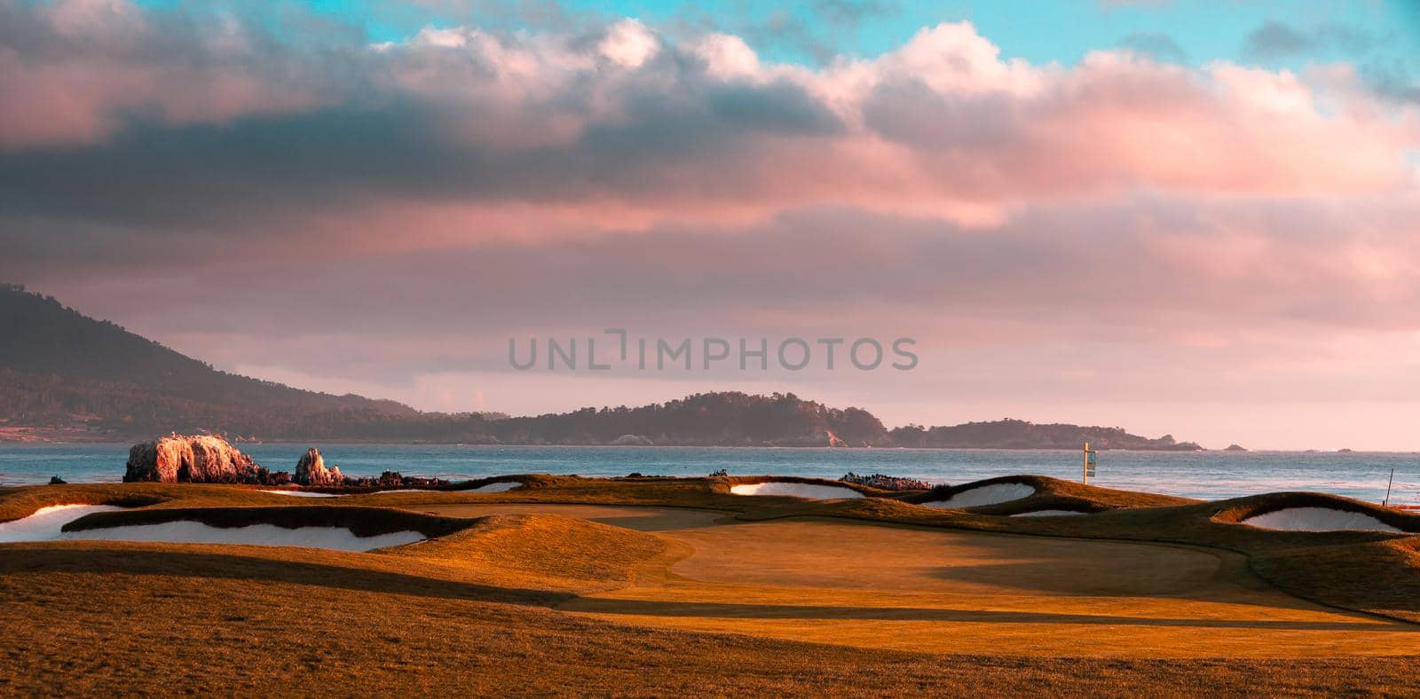 Coastline golf course, greens and bunkers in California, usa