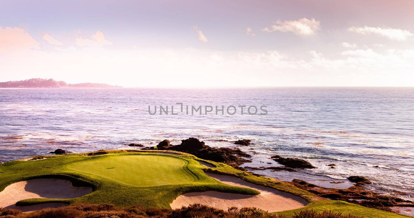 Coastline golf course, greens and bunkers in California, usa