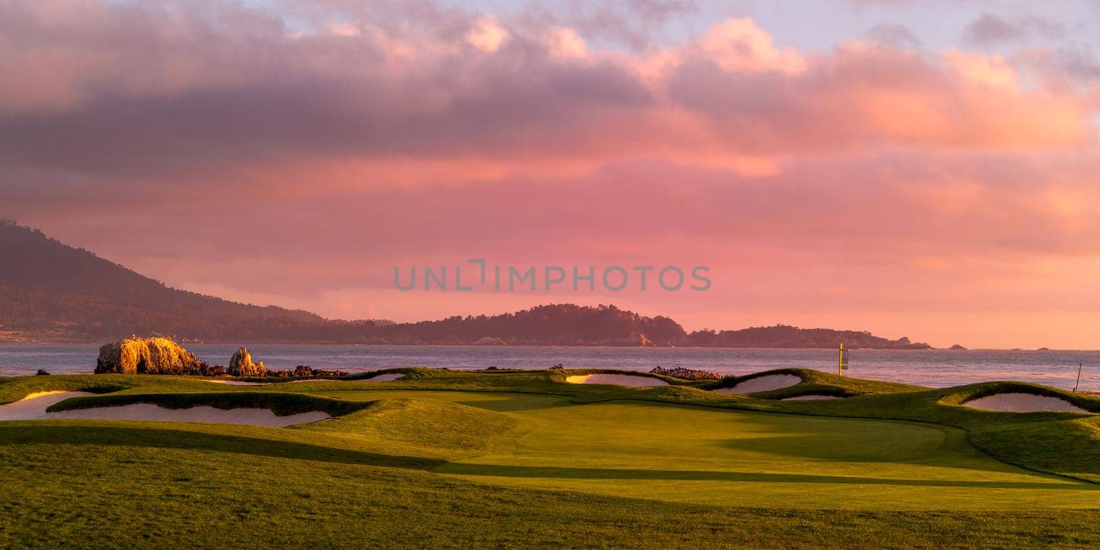 Coastline golf course, greens and bunkers in California, usa