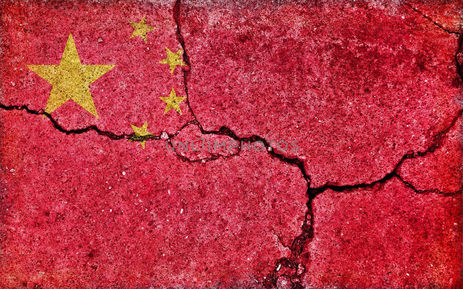 Grunge country flag illustration (cracked concrete background) / China