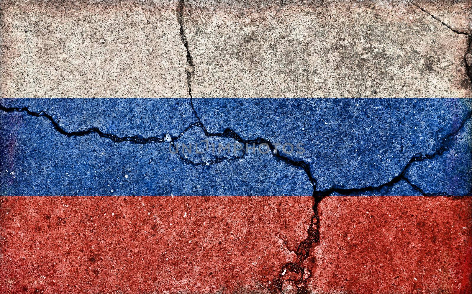 Grunge country flag illustration (cracked concrete background) / Russia