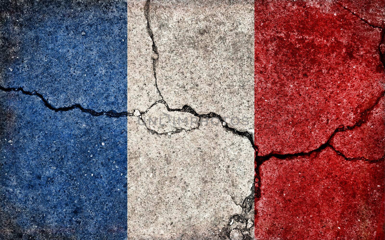Grunge country flag illustration (cracked concrete background) / France