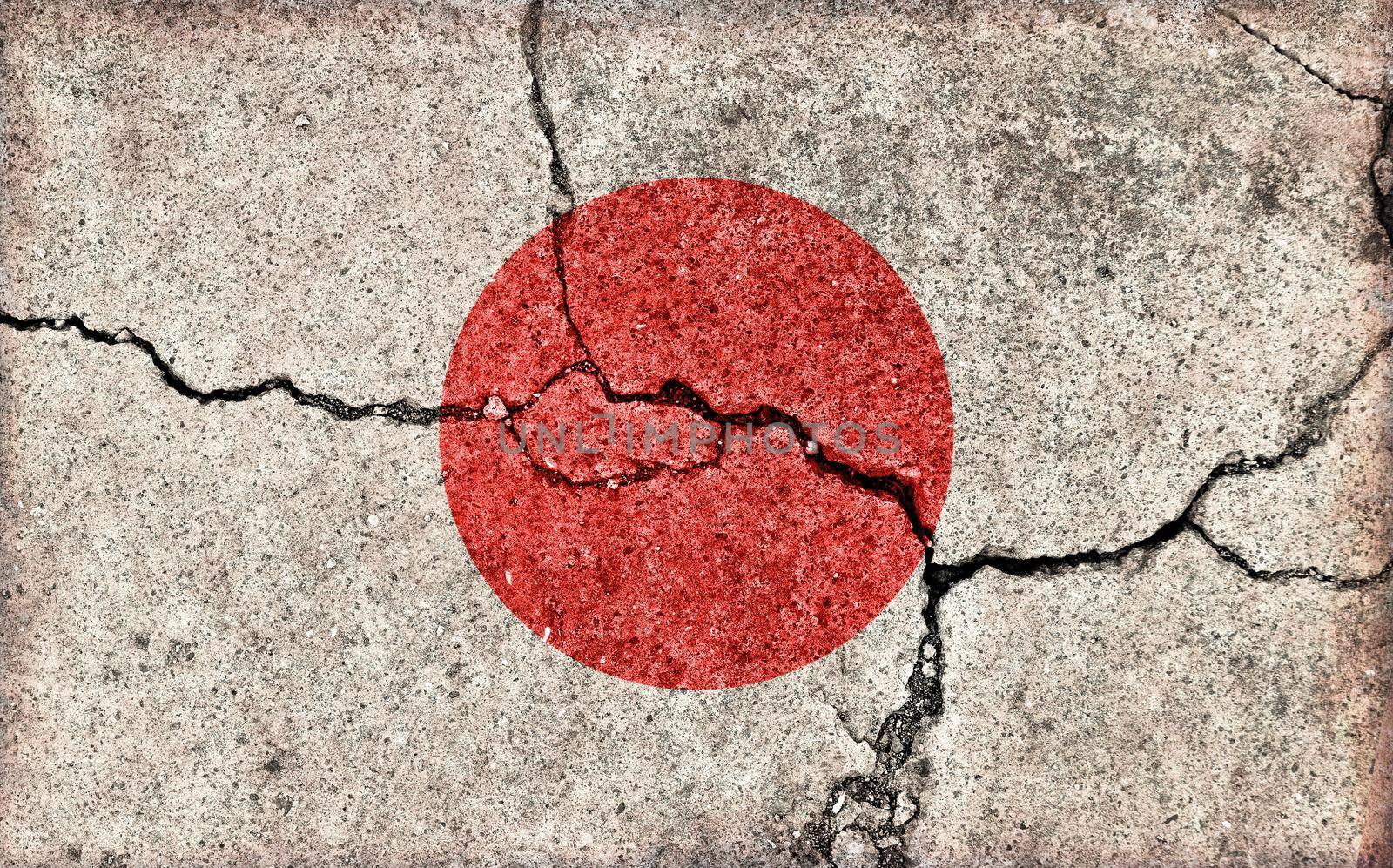 Grunge country flag illustration (cracked concrete background) / Japan
