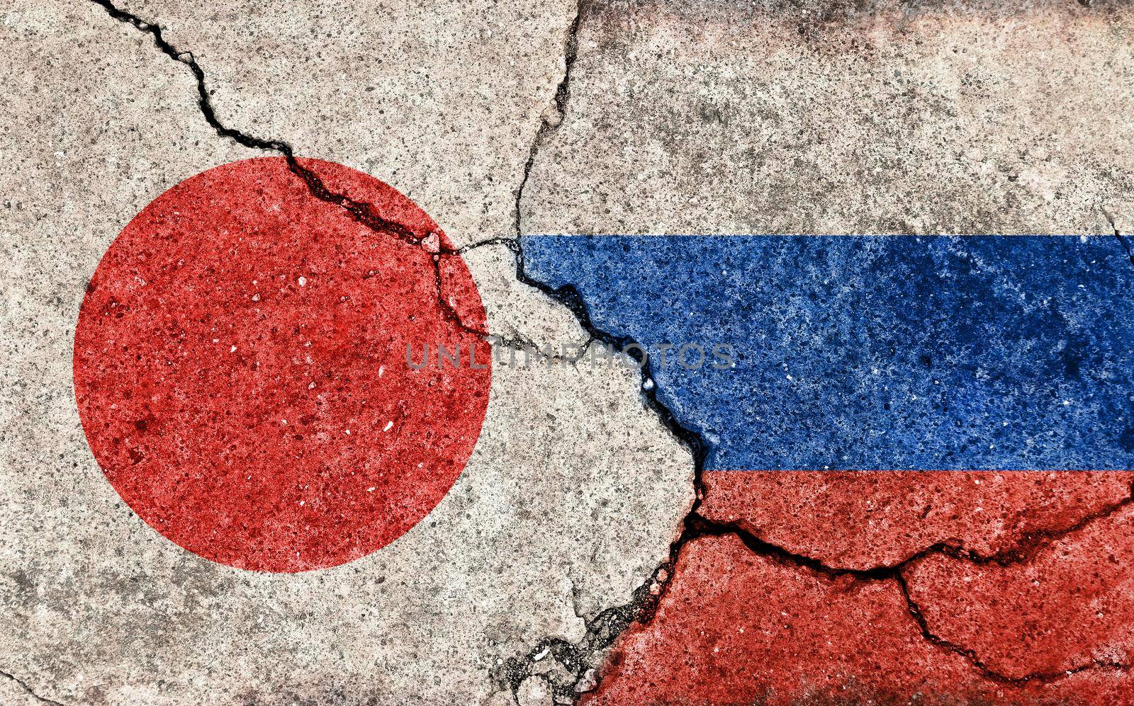 Grunge country flag illustration (cracked concrete background) / Japan vs Russia (Political or economic conflict) by barks