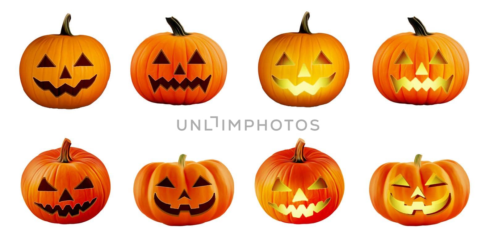 Halloween pumpkin head (jack o lantern) realistic illustration set by barks
