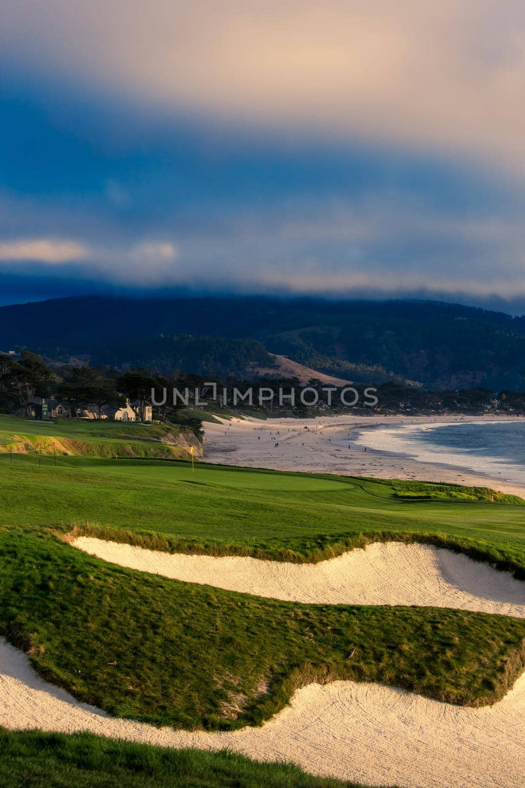 Coastline golf course, greens and bunkers in California, usa