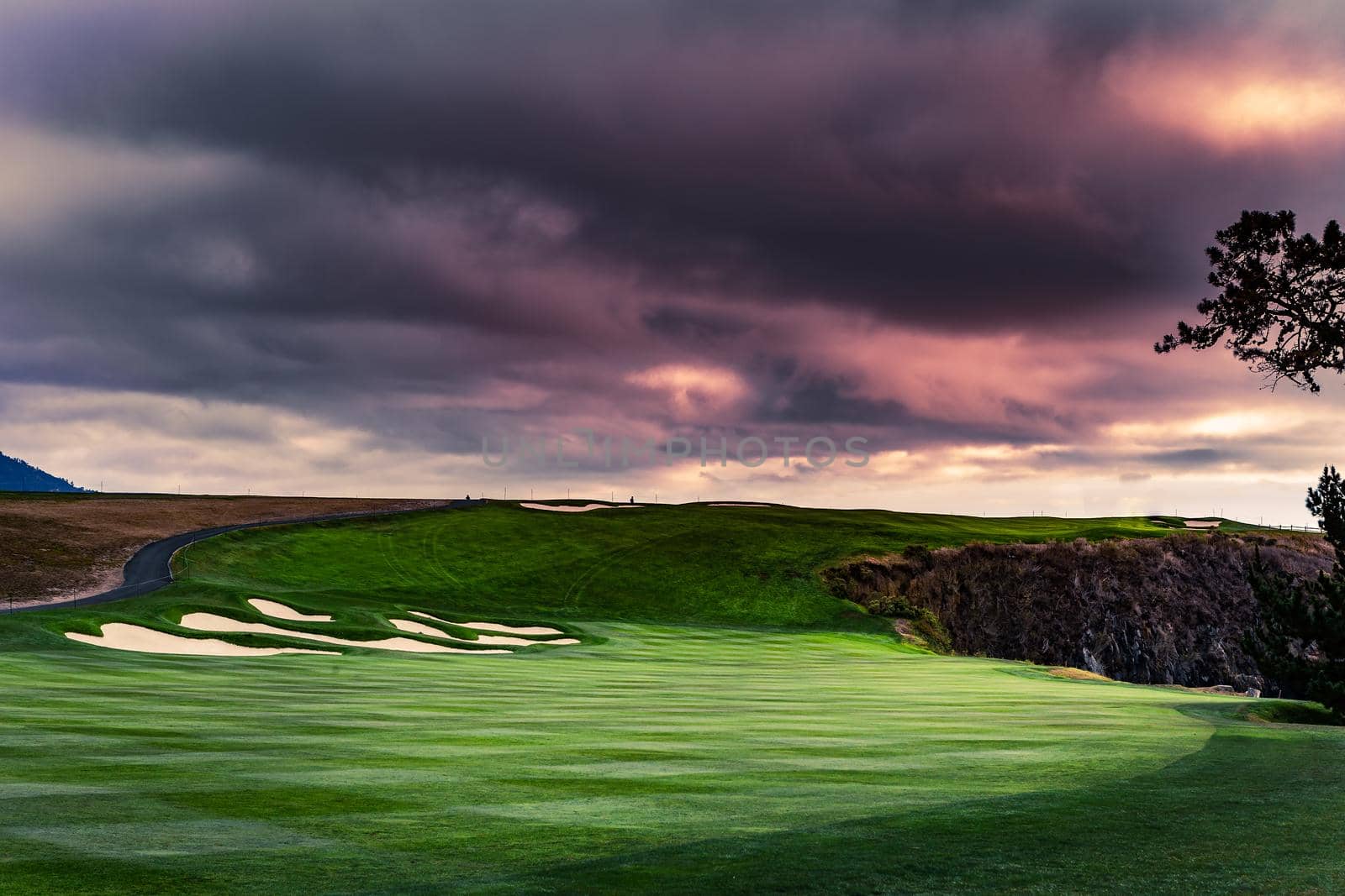 Coastline golf course, greens and bunkers in California, usa