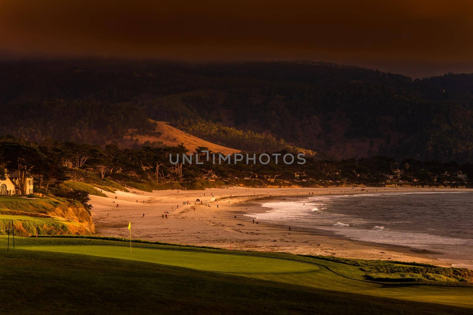 Coastline golf course, greens and bunkers in California, usa