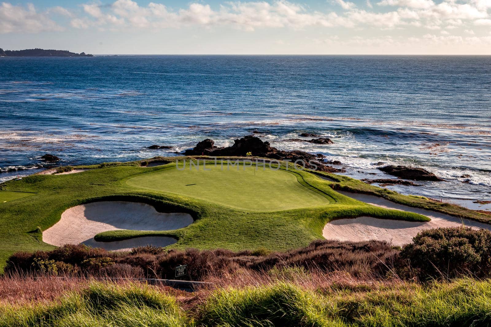 Coastline golf course, greens and bunkers in California, usa