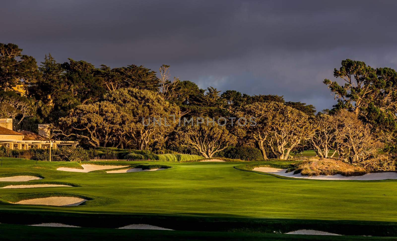 Coastline golf course, greens and bunkers in California, usa