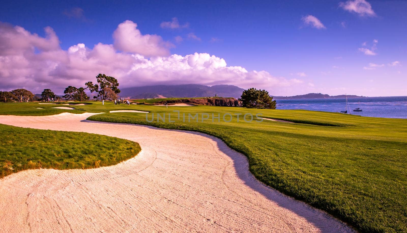 Coastline golf course, greens and bunkers in California, usa