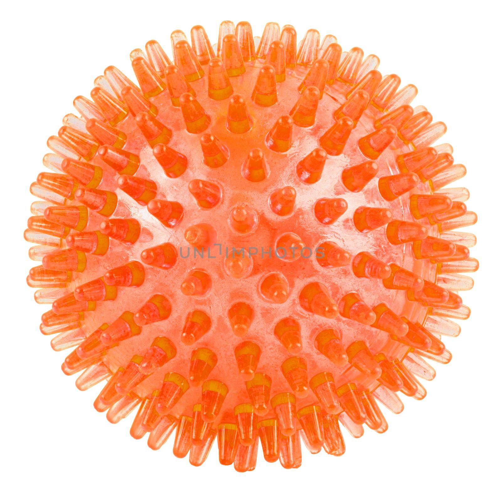 transparent orange spiked plastic ball isolated on white background - massager, dog toy and COVID-19 symbol by z1b