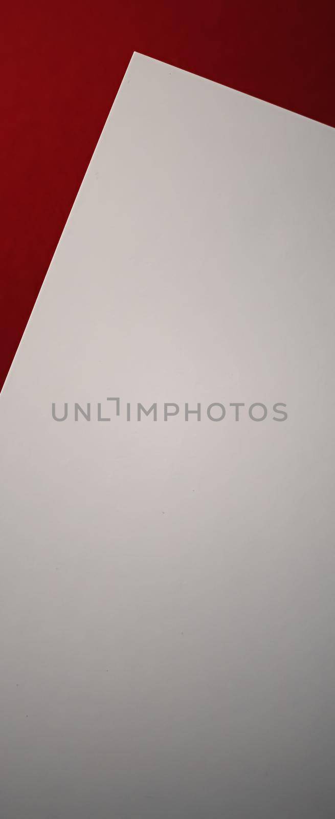 Blank A4 paper, white on red background as office stationery flatlay, luxury branding flat lay and brand identity design for mockup by Anneleven