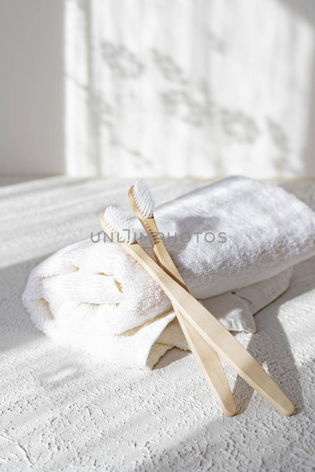Bamboo brushes and towels . Light and shadows. Spa treatments. Concern for the environment . Bath treatments. Article about the spa . by alenka2194