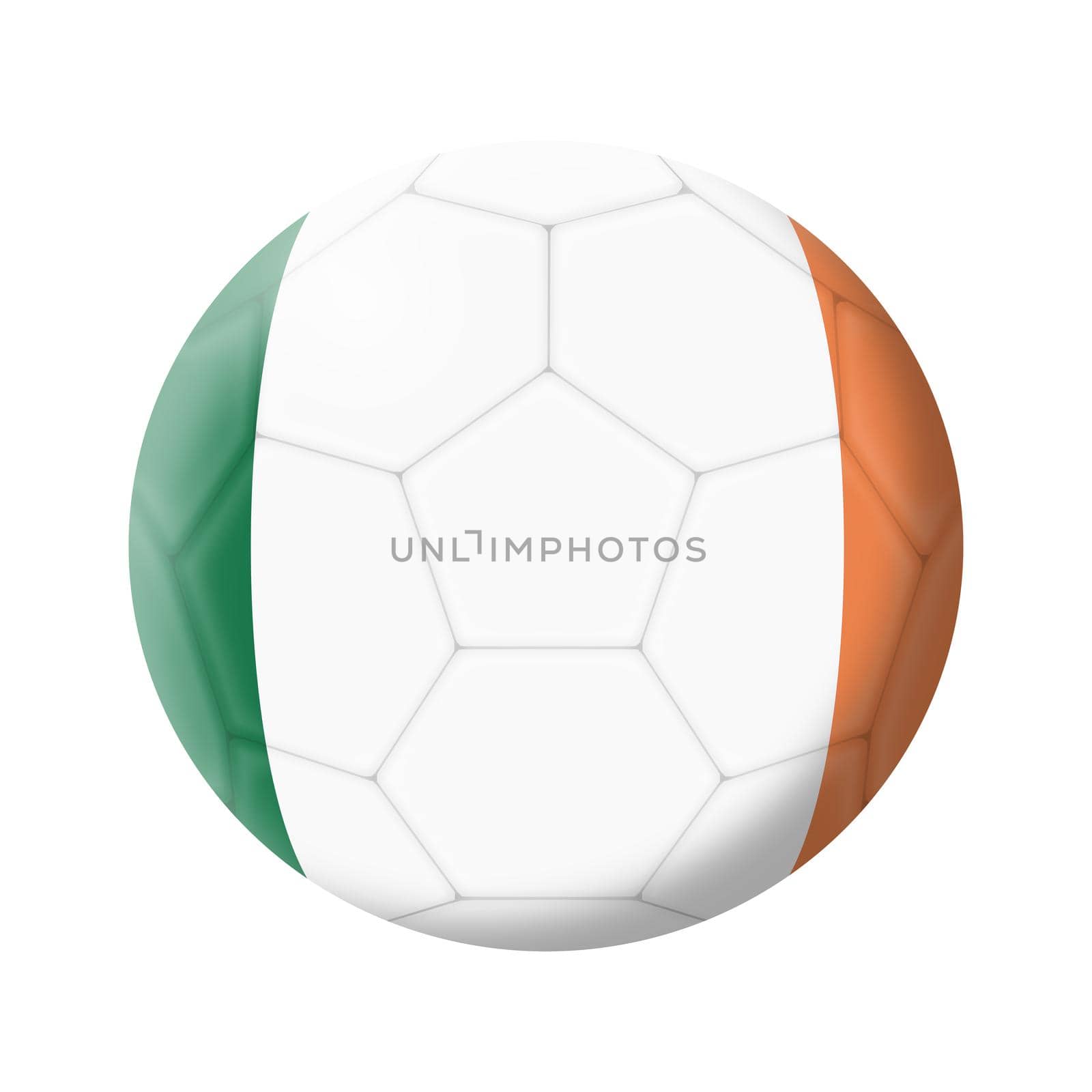A Republic of Irelend soccer ball football 3d illustration isolated on white with clipping path