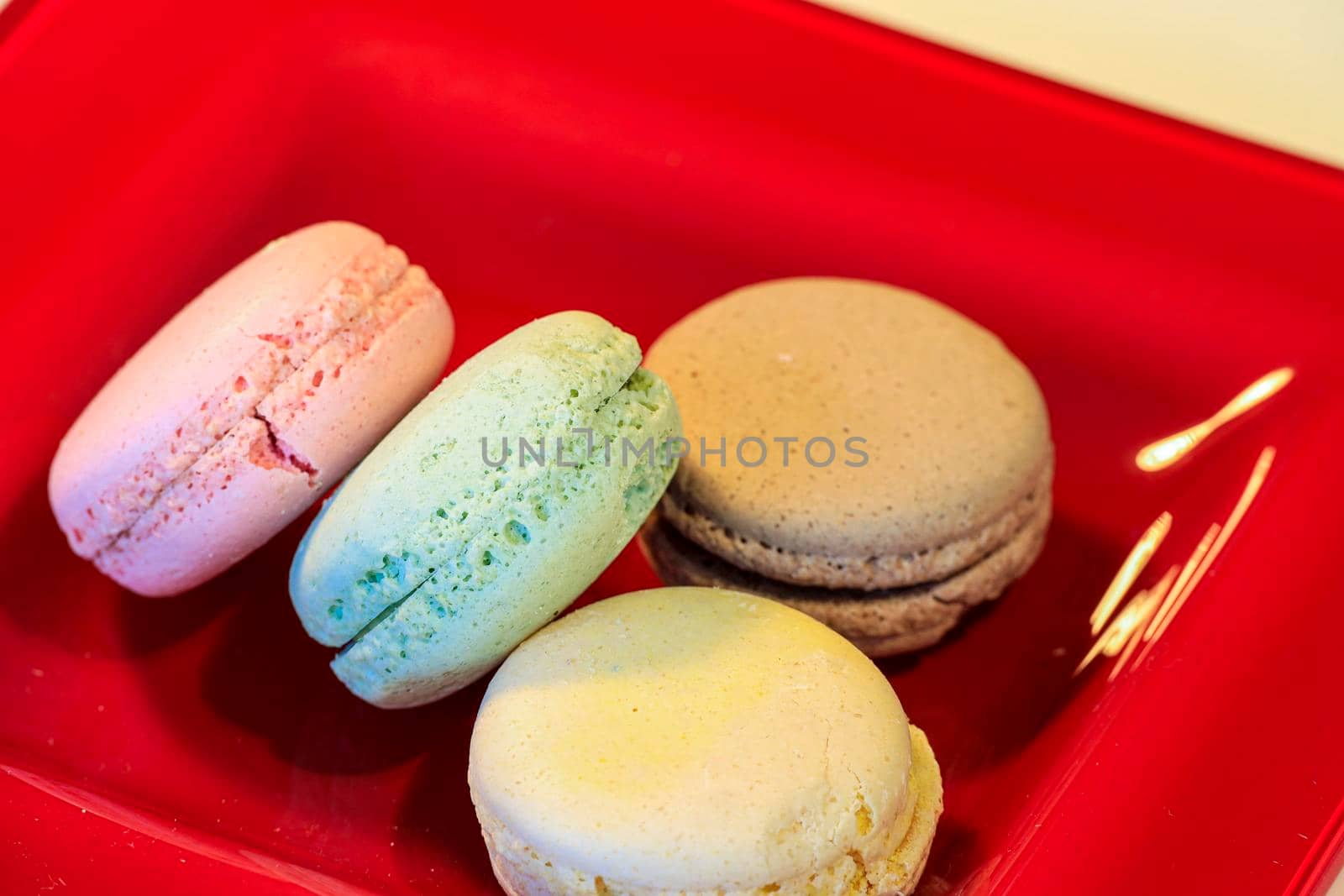 Macarons in different colours on a background  by Weltblick