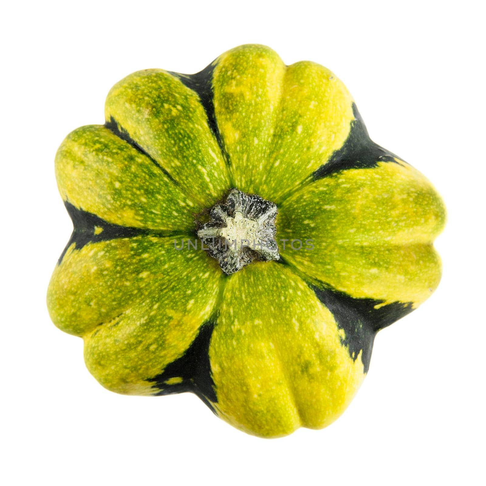 Autumn gourd viewed from above and isolated on a white background