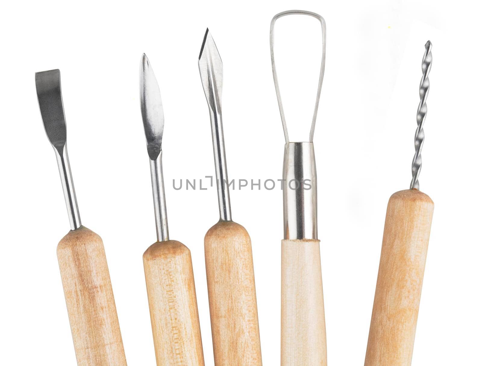 Carving tools for carving Halloween Jack O Lanterns.  Isolated on white background.