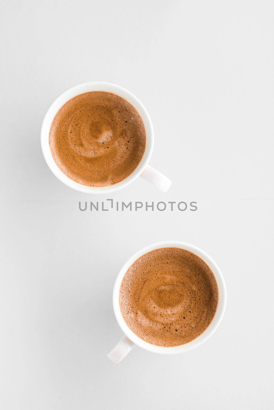 Drinks menu, italian espresso recipe and organic shop concept - Cup of hot french coffee as breakfast drink, flatlay cups on white background