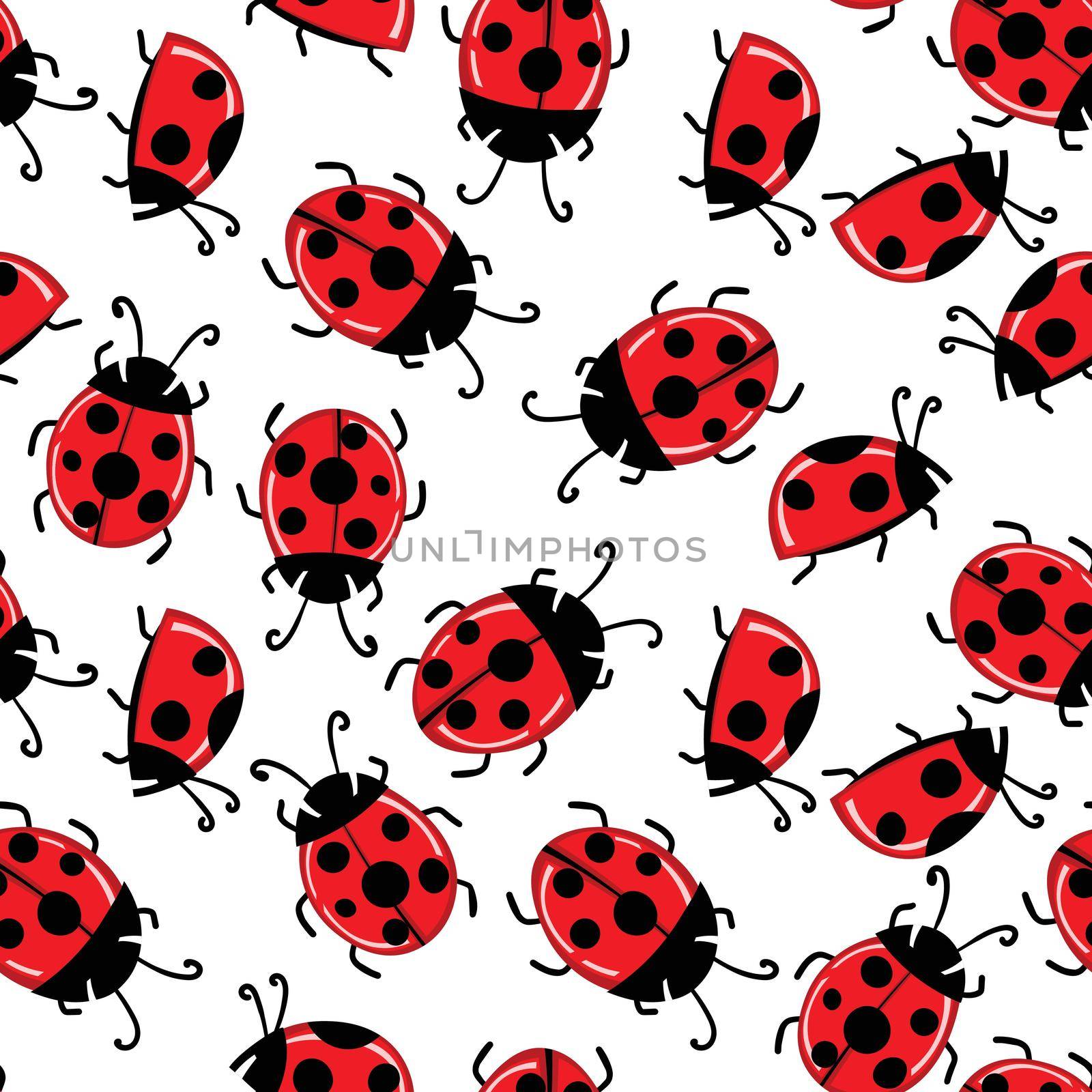 Fashion animal seamless pattern with colorful ladybird on white background. Cute holiday illustration with ladybags for baby. Design for invitation, poster, card, fabric, textile.