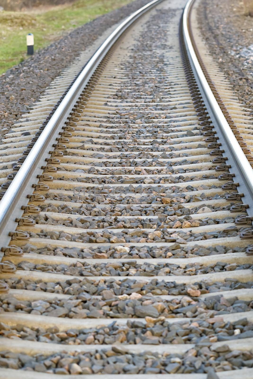 railroad rails on concrete sleepers. updated railway for high-speed, express train railway, close-up, Estonia