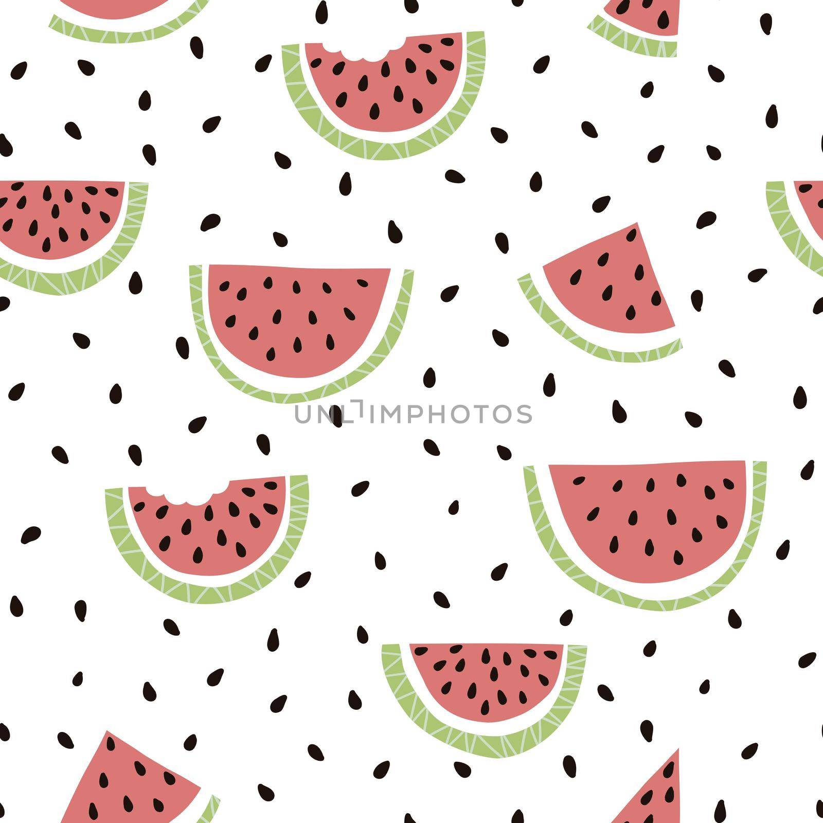 Watermelon slice seamless pattern. Summer fruit print for wallpaper or fabric textile desing. Childish tropical repeat illustration by Elena_Garder
