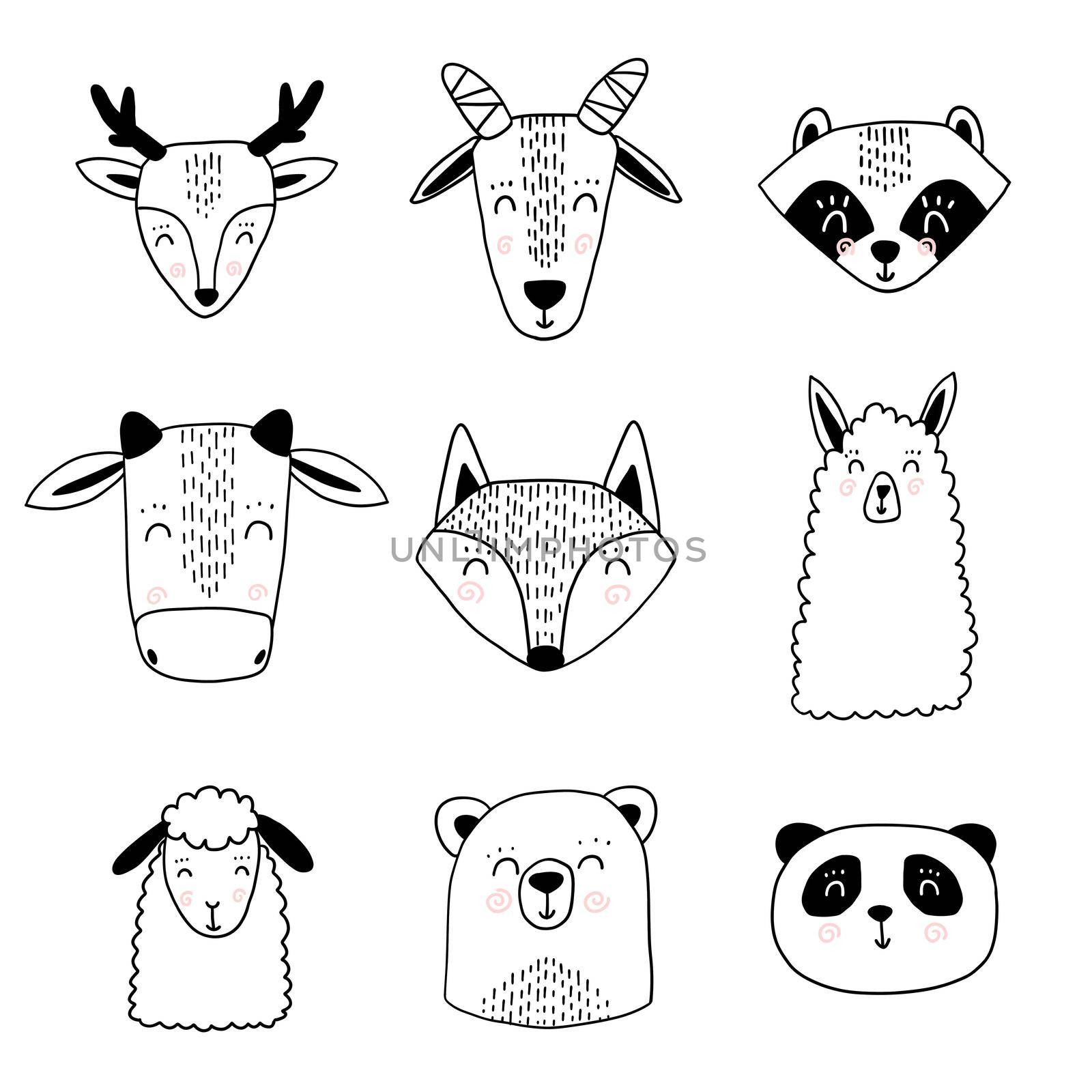 Scandinavian animals. Nordic cute animal set. Vector hand drawn panda by Elena_Garder