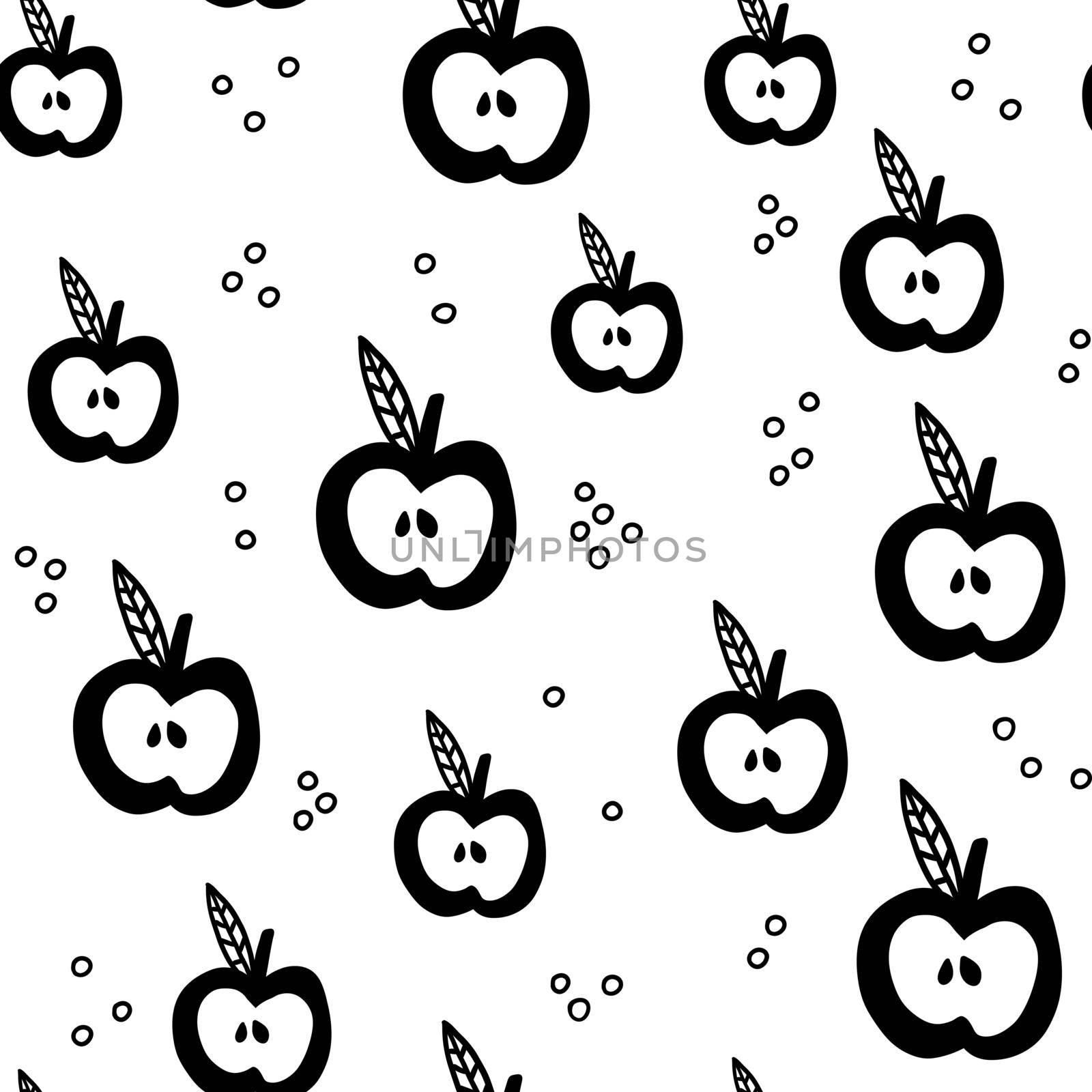 Scandinavian apple seamless pattern. Vector black and white monochrome scandi print. Child trendy background by Elena_Garder