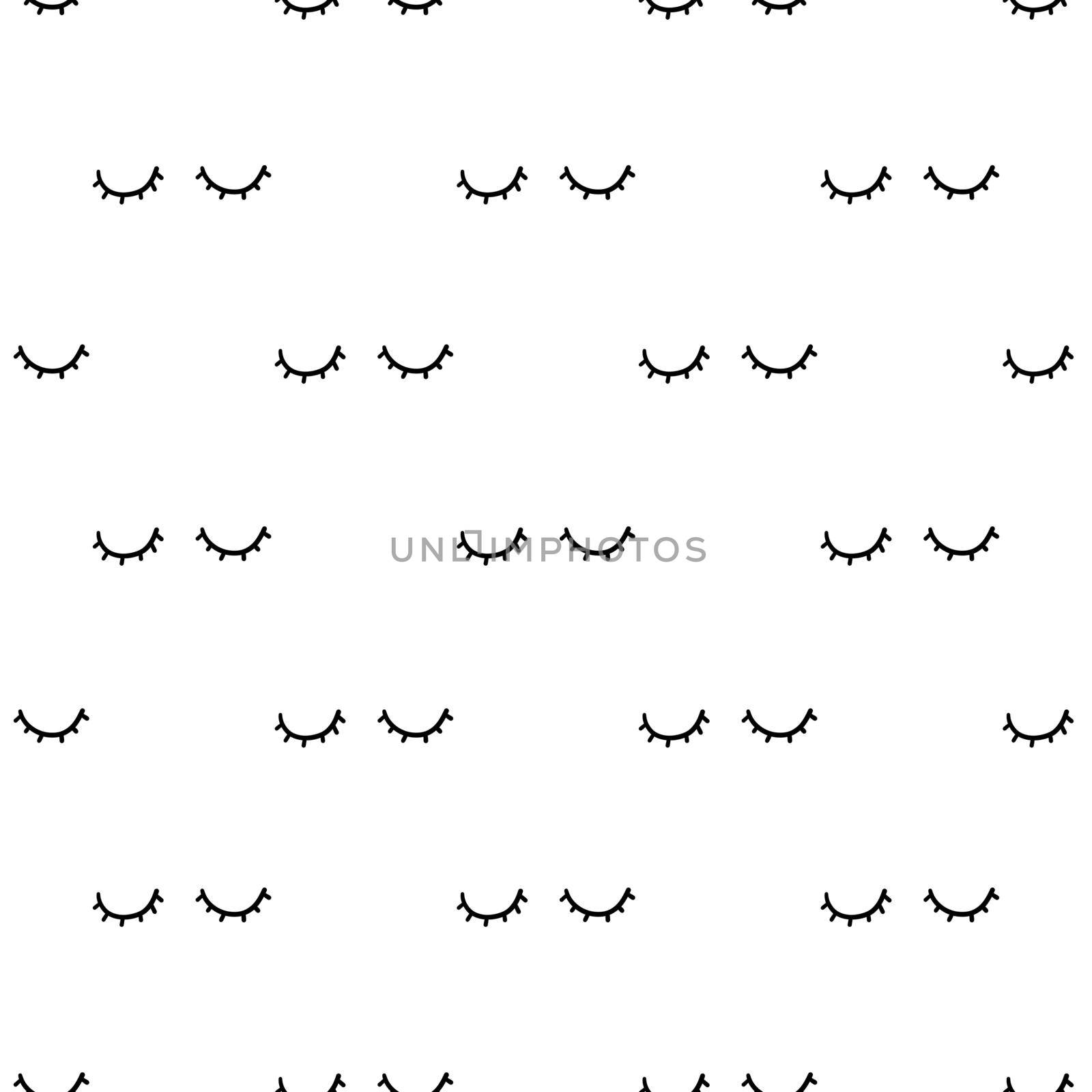 Close eyes. Scandinavian seamless pattern. Vector black and white monochrome scandi print. Child trendy background by Elena_Garder