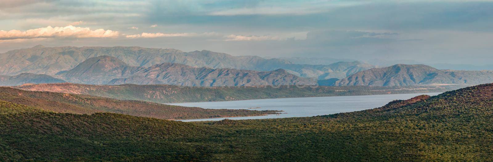 panorama of Chamo Lake natural biotope, landscape in the Southern Nations, Nationalities, and Peoples Region of southern Ethiopia. Africa Wilderness