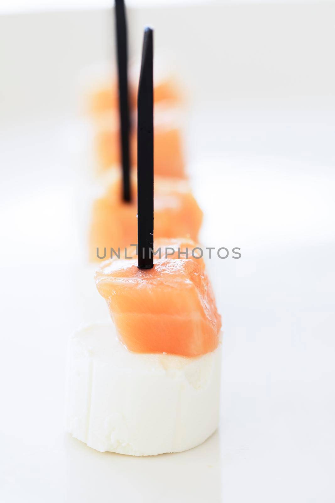 Close up of salmon and cream cheese appetizers.