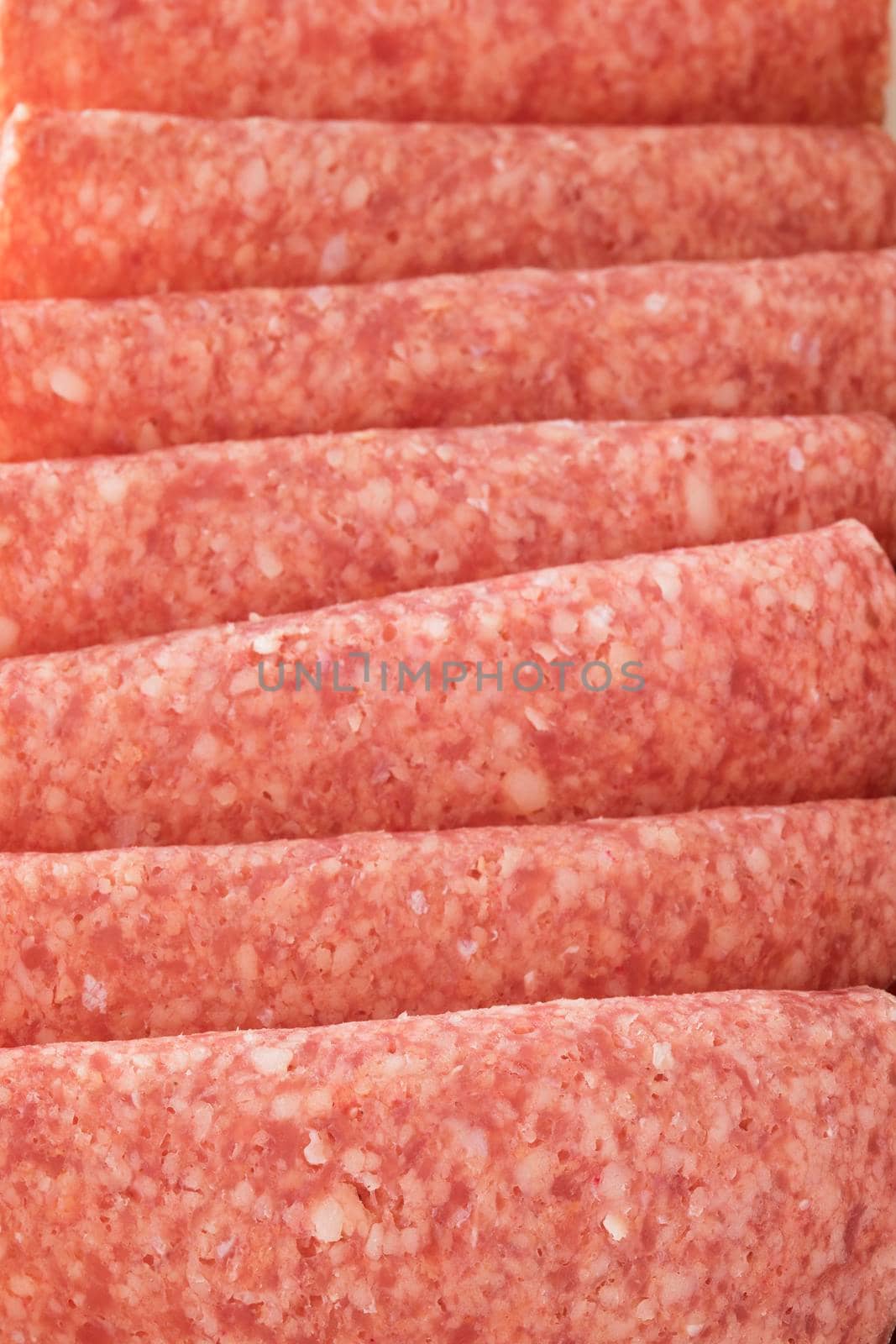 Close up of slices of salami