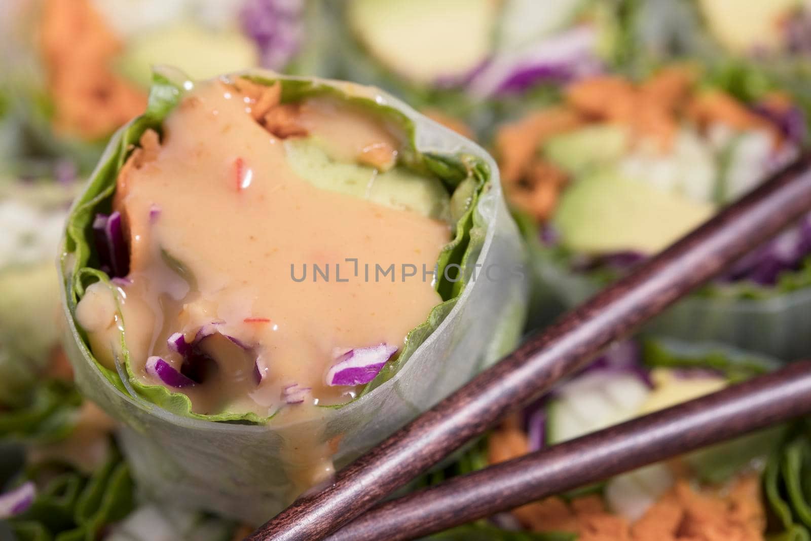 Spring Roll with Peanut Sauce by charlotteLake