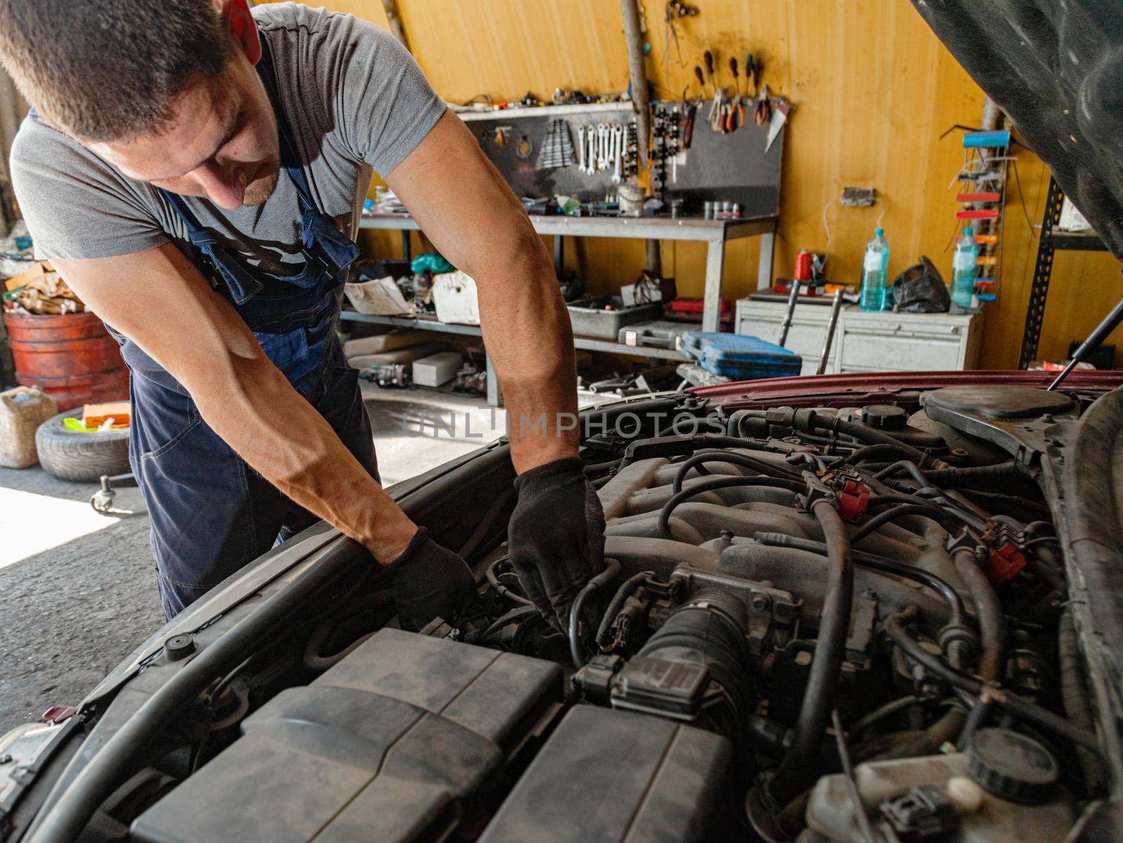 Car Engine Repair Technician Mechanic Shop Worker by vilevi
