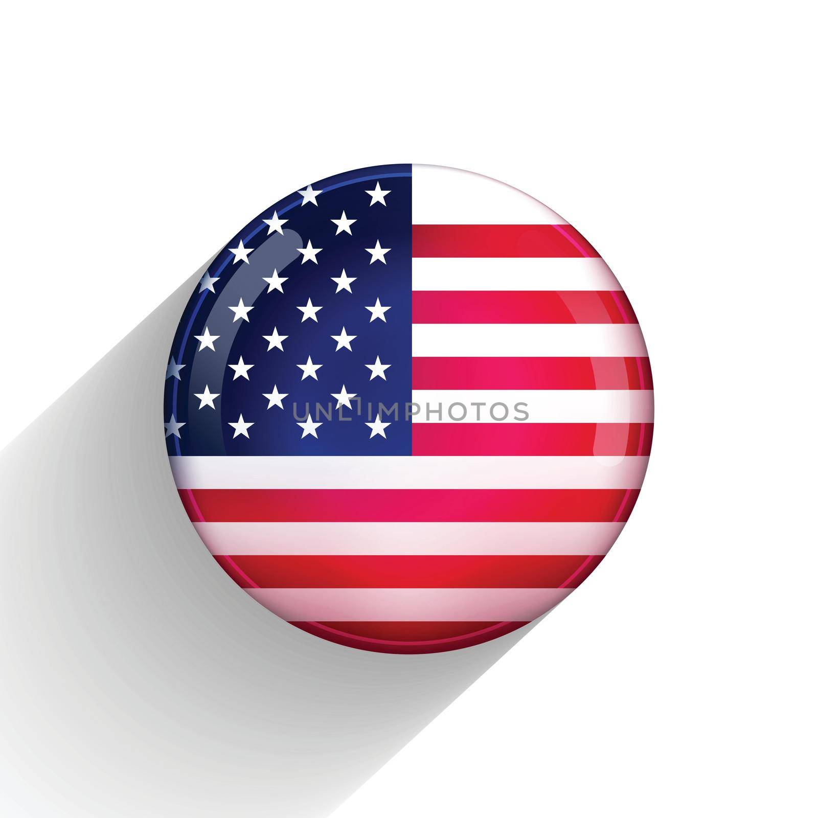 Glass light ball with flag of USA. Round sphere, template icon. American national symbol. Glossy realistic ball, 3D abstract vector illustration highlighted on a white background. Big bubble.