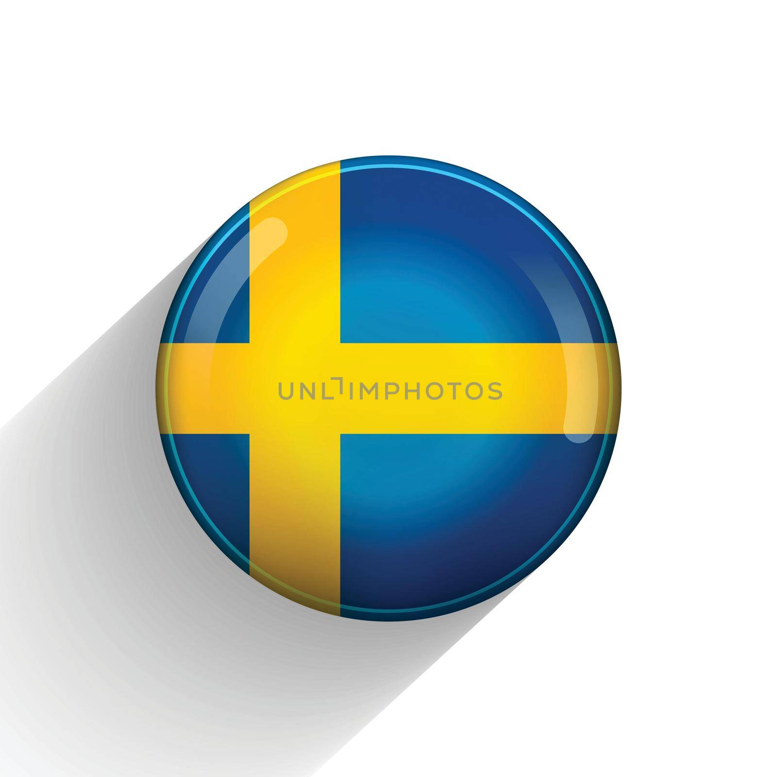 Glass light ball with flag of Sweden. Round sphere, template icon. Swedish national symbol. Glossy realistic ball, 3D abstract vector illustration highlighted on a white background. Big bubble.