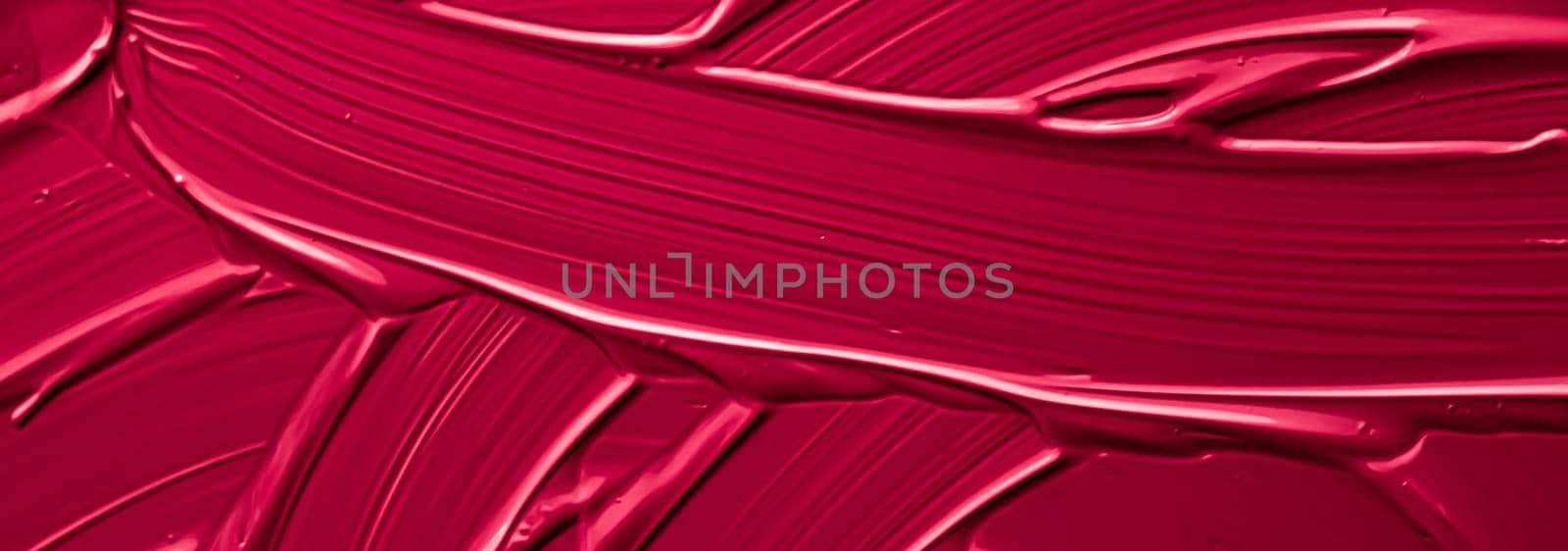 Red lipstick or lip gloss texture as cosmetic background, makeup and beauty cosmetics product for luxury brand, holiday flatlay backdrop or abstract wall art and paint strokes.