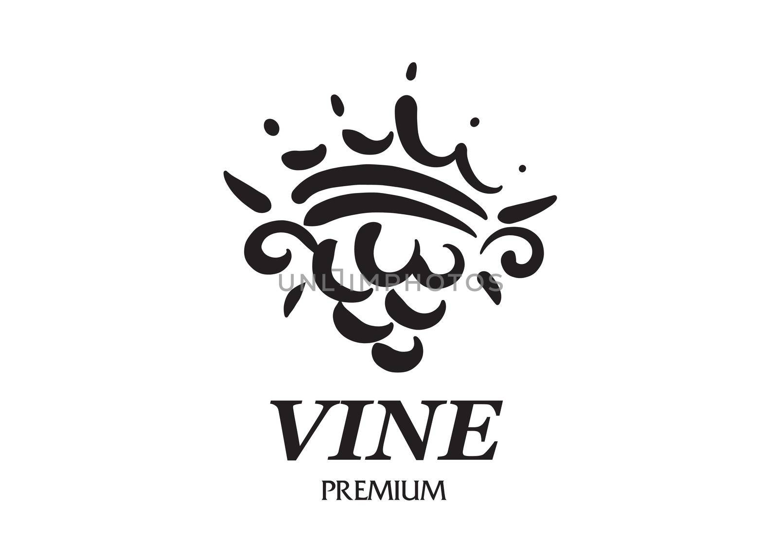 Vector logo drawn by hand. A bunch of grapes with a crown.