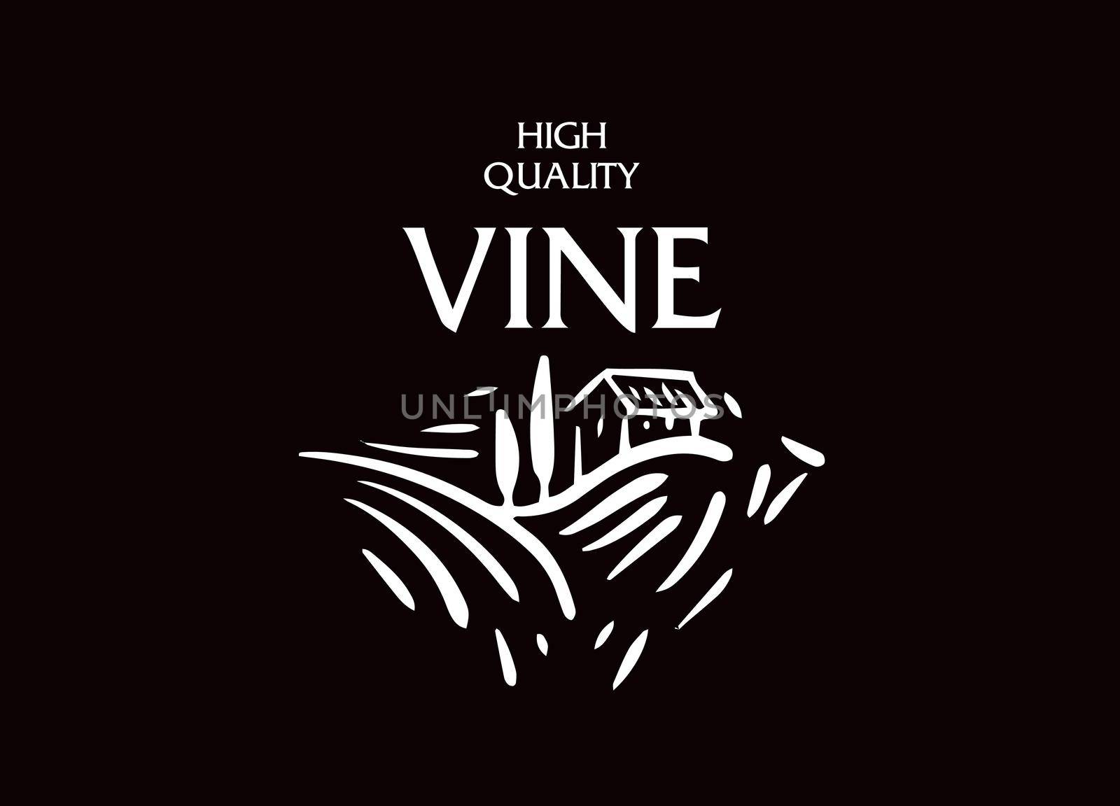 Vector logo drawn by hand. Landscape of vineyards for making wine.