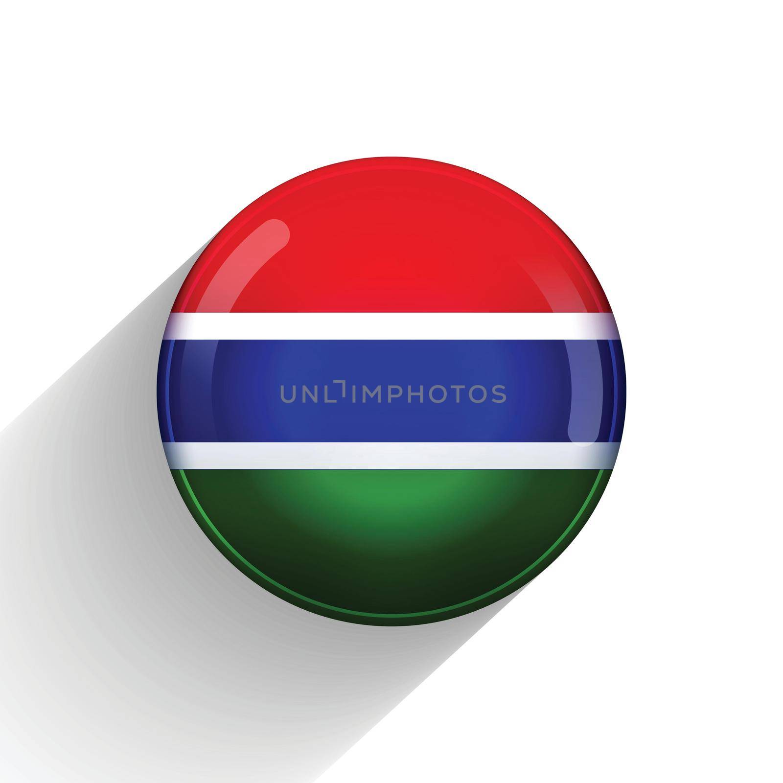 Glass light ball with flag of Gambia. Round sphere, template icon. Gambian national symbol. Glossy realistic ball, 3D abstract vector illustration highlighted on a white background. Big bubble.