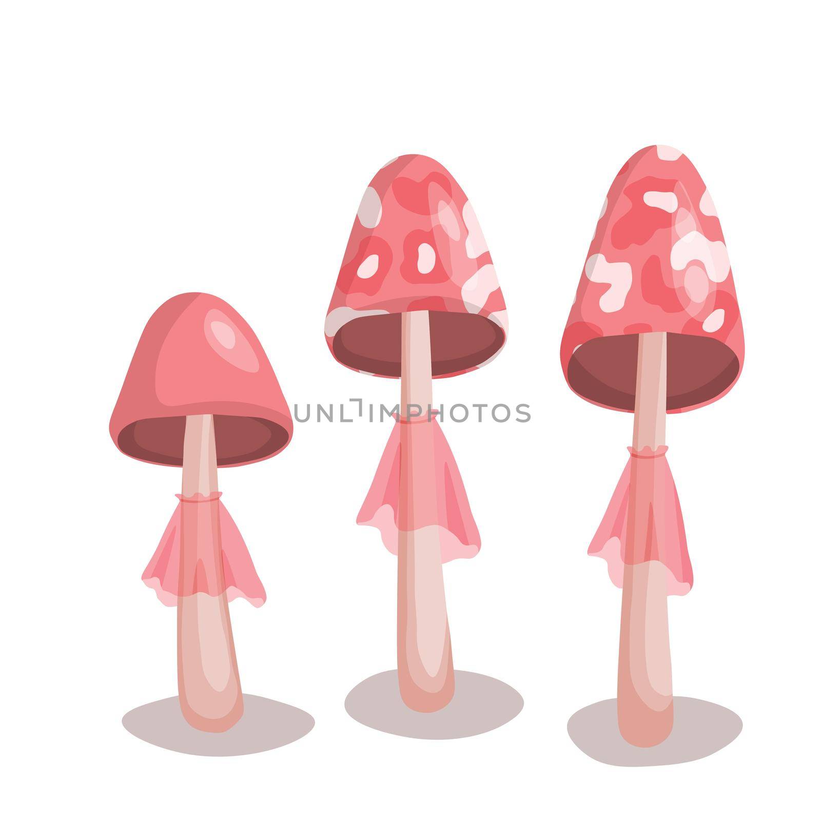 Mushrooms set icon isolated on white background. Cute fairy mushroom. Template vector illustration for packaging, banner, card and other design. Food concept.