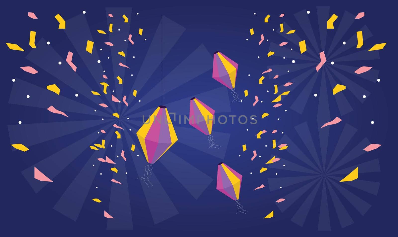 small celebration particles on abstract blue background