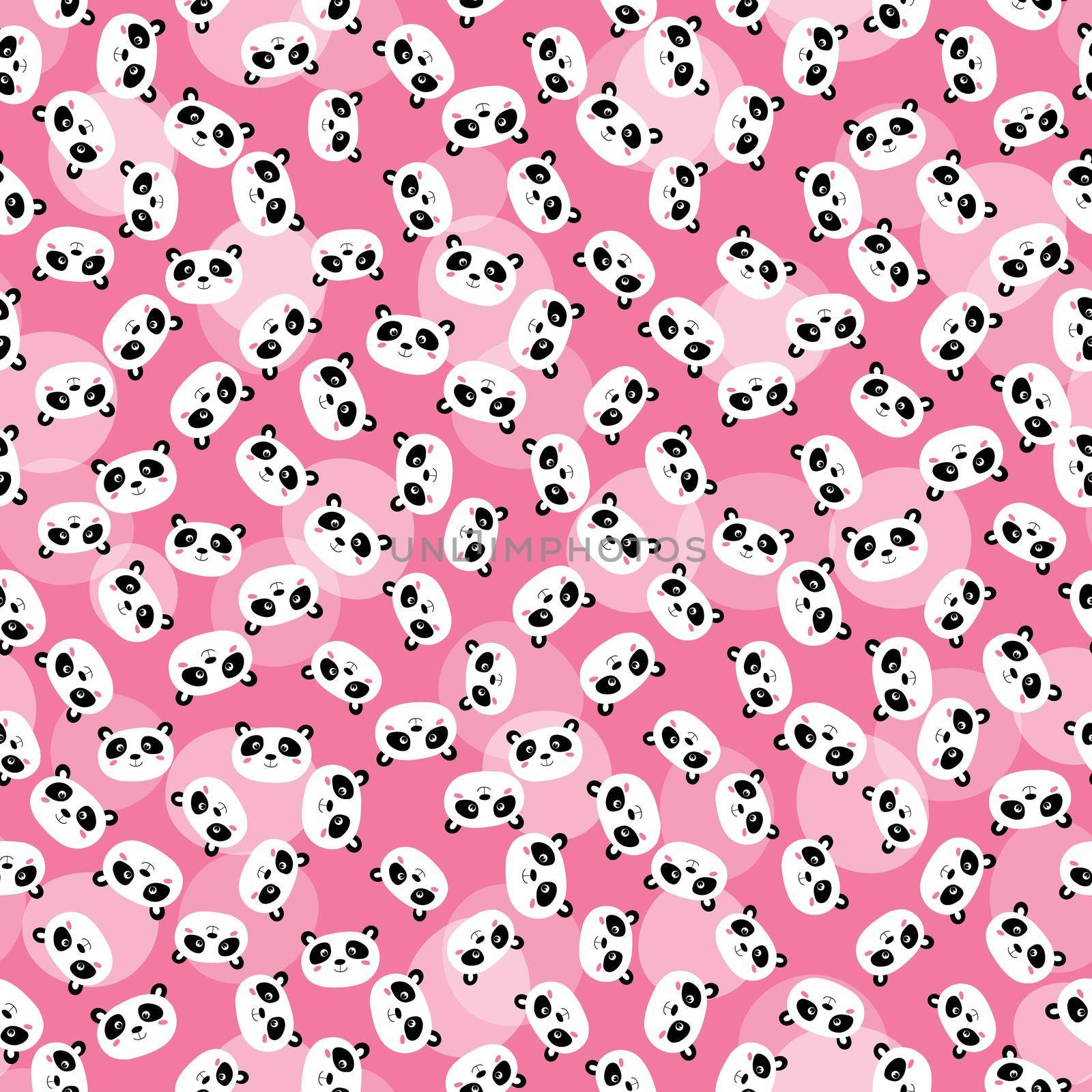 Seamless pattern with cute panda on color background. Funny asian animals. Card, postcards for kids. Flat vector illustration for fabric, textile, wallpaper, poster, gift wrapping paper.