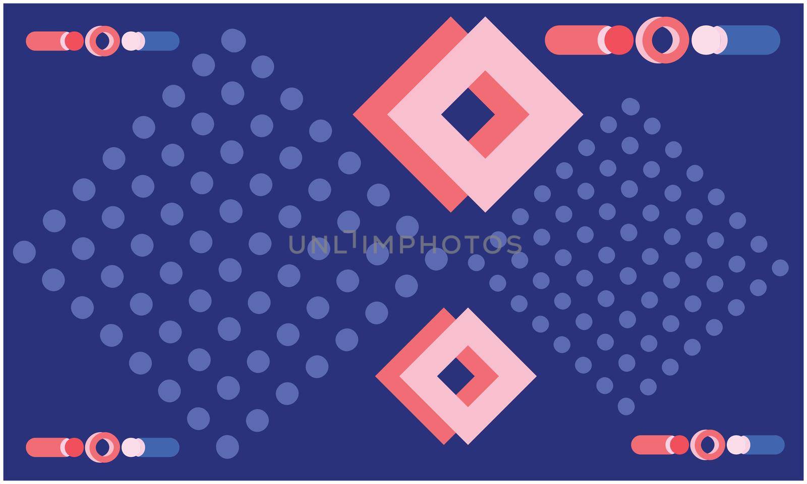 abstract design of box and circle on blue dotted background