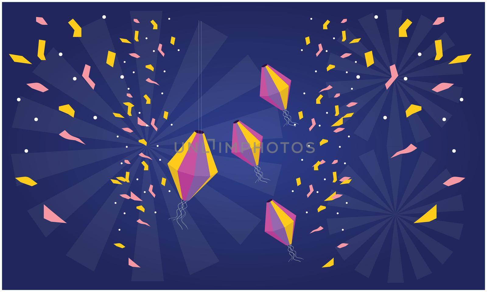 small celebration particles on abstract blue background