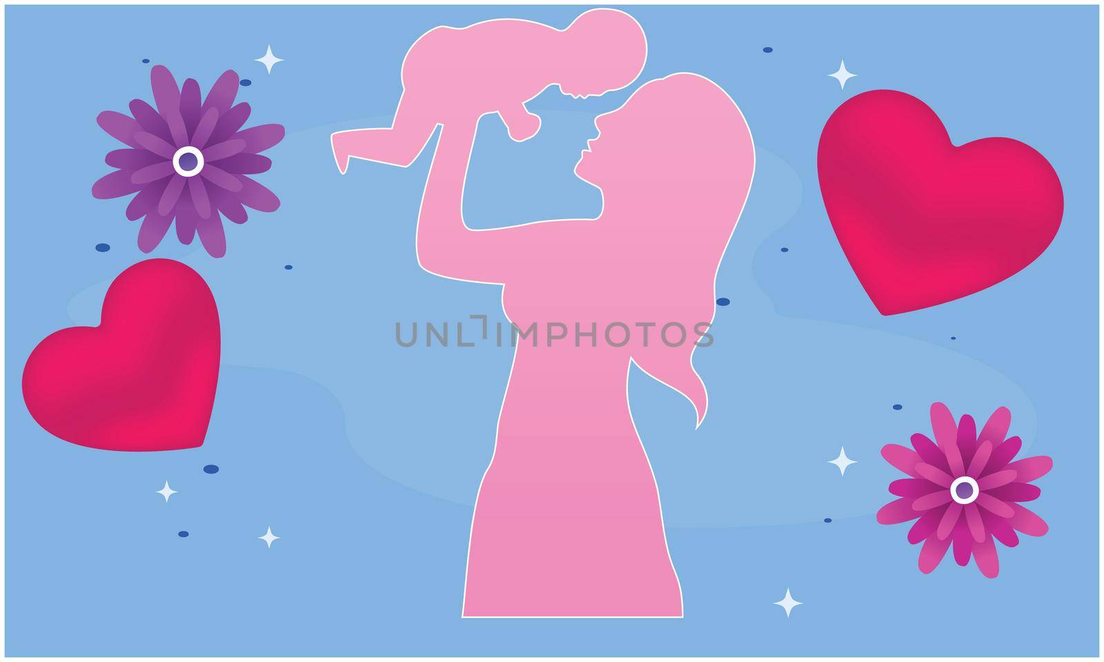 art of mother playing with her kid on heart shape background