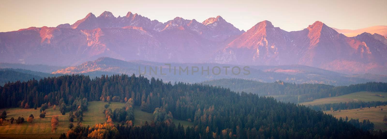 Tatra Mountains seen from Sromowce Wyzne. Niedzica, Lesser Poland, Poland.