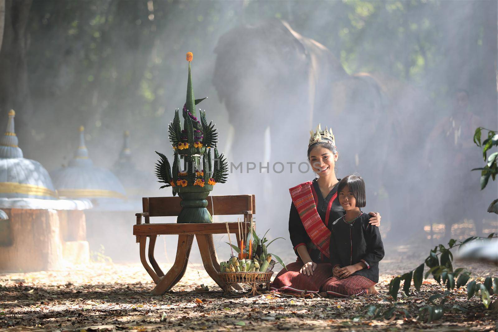 Elephant with Asian girl