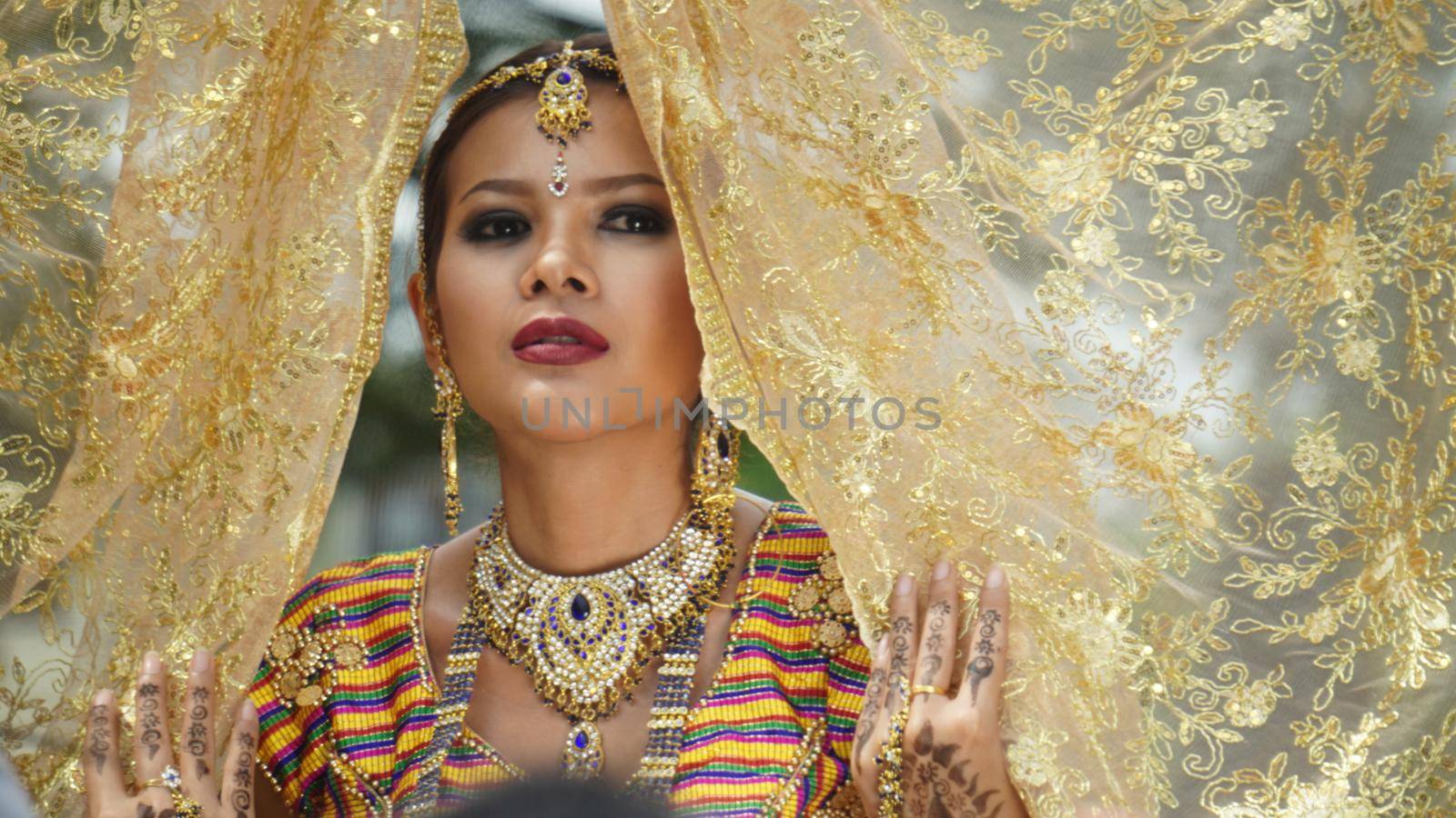 Closeup on women face in traditional dress sari